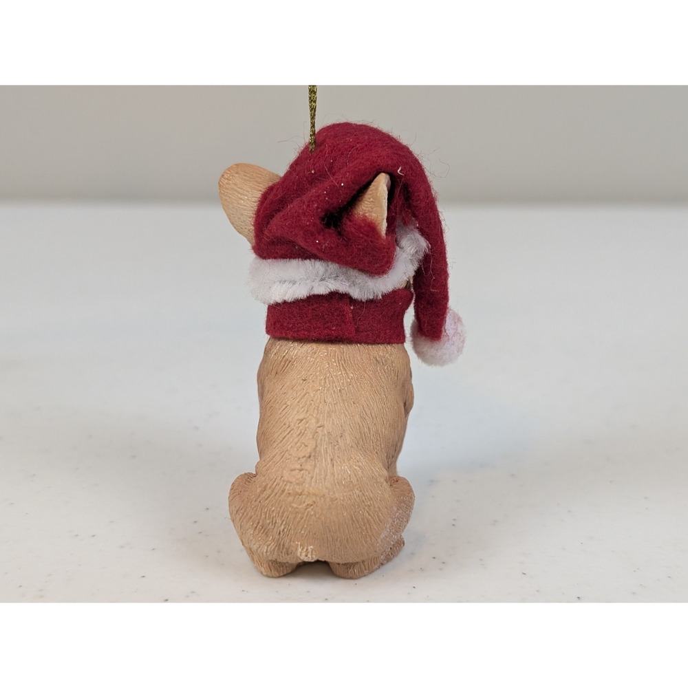 French Bulldog Dog Christmas Tree Ornament Santa Hat Scarf Resin Holiday NWT - Picture 5 of 7